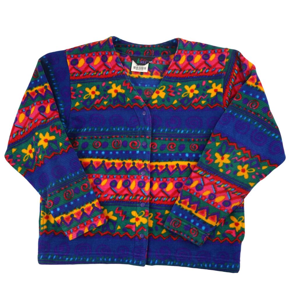 Vintage REI Colorful Design Fleece Cardigan Sweater